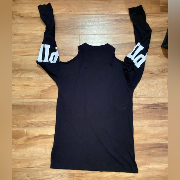 VS PINK Open Shoulder Black Logo Long Sleeve Top - Picture 3 of 6